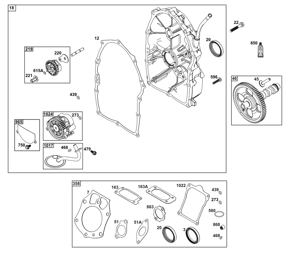 Crankcase Cover/Sump Group Diagram and Parts List for 61E377-0059-J1 400000 - 699999 Briggs and Stratton Engine